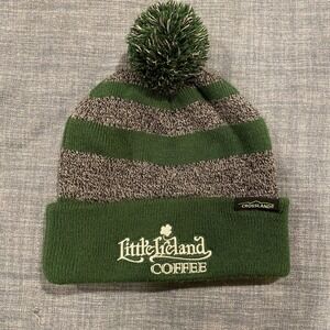 Crossland Little Ireland Coffee Beanie Hat Green Grey Striped Pom Pom Irish